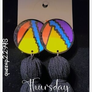 Colorful Geometric Earrings with Tassels